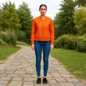 Chico's Jacket Women's Size 2 (Large) Zenergy Puffer Tangerine Full Zip Pockets